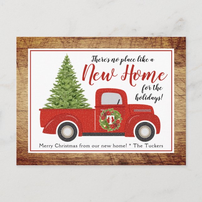 Vintage Red Christmas Truck New Address Moving Postcard (Front)