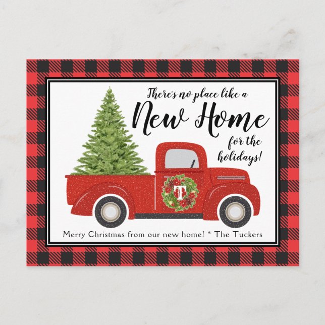 Vintage Red Christmas Truck New Address Moving Postcard (Front)