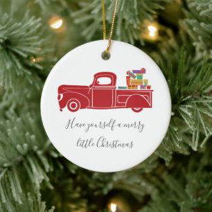 Vintage Red Christmas Truck Photo Ceramic Tree Decoration
