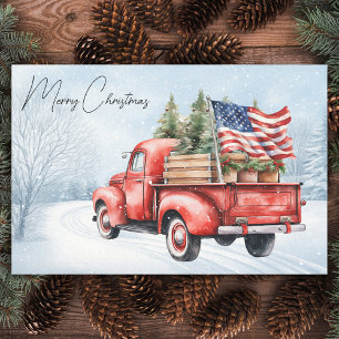Vintage Red Christmas Truck USA Flag Patriotic Tissue Paper