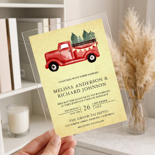 Vintage Red Christmas Truck Wedding Acrylic Invitations