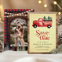 Vintage Red Christmas Truck Wedding Photo