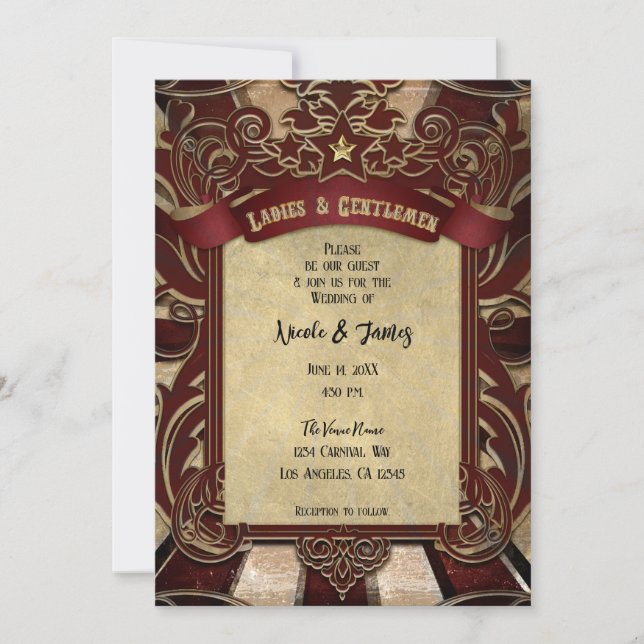 Vintage Red Circus Carnival Elegant Wedding Invitation (Front)