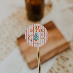 Vintage Red Colourful Illustrated Christmas Winter Classic Round Sticker