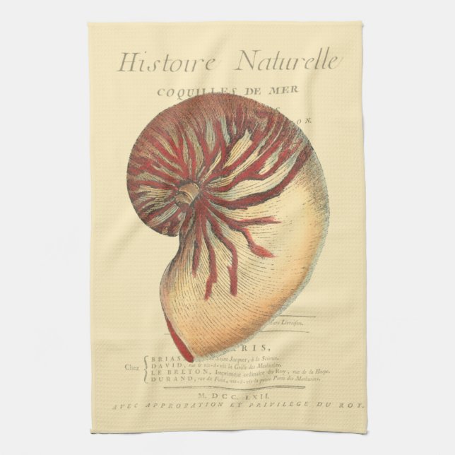 Vintage Red Conch Shell Tea Towel (Vertical)