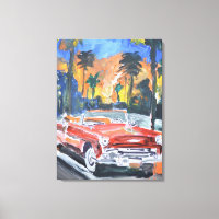 Vintage Red Convertible Car in Tropical Haven