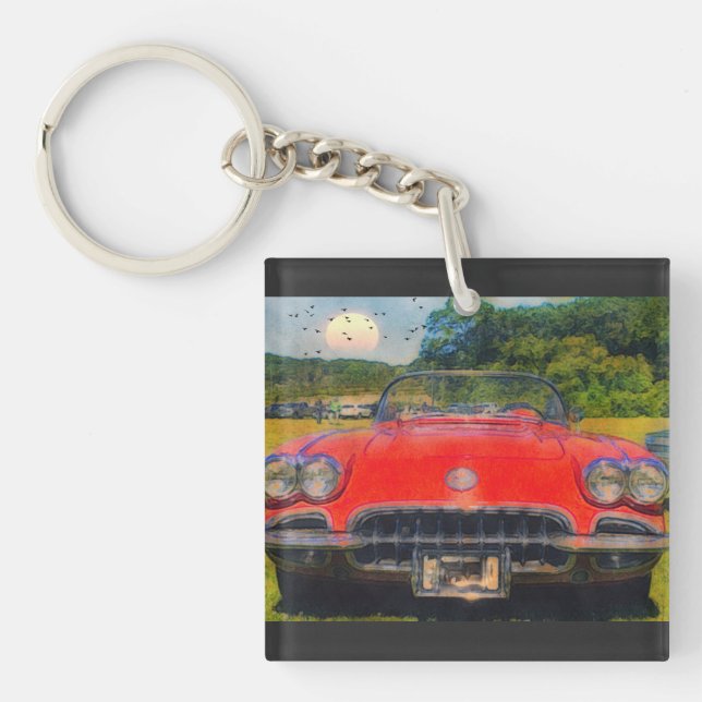 Vintage Red Corvette  Key Ring (Front)