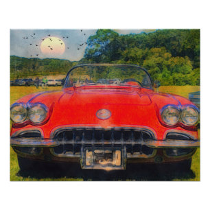 Vintage Red Corvette Poster