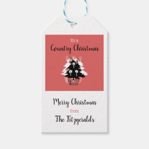 Vintage Red Country Christmas Tree Gift Tags