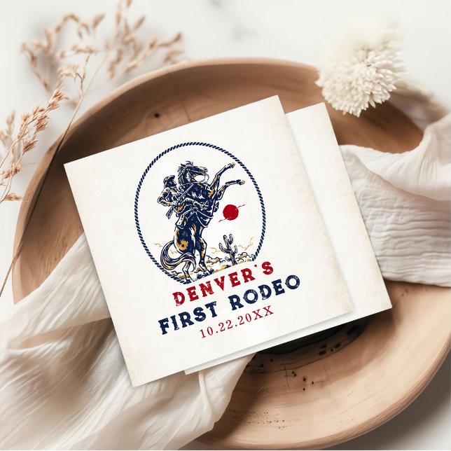 Vintage Red Cowboy First Rodeo Birthday Party Napkin (Creator Uploaded)