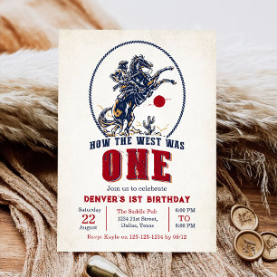 Vintage Red Cowboy Rodeo 1st Birthday Invitation