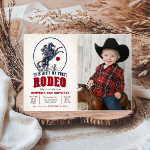 Vintage Red Cowboy Rodeo 2nd Birthday Photo Invitation