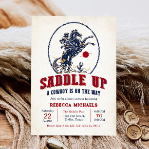 Vintage Red Cowboy Rodeo Baby Shower Invitation