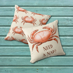 Vintage Red Crab Reversible Crabby Need a Nap  Cushion