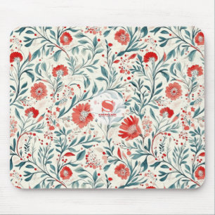 Vintage Red Daisy Floral Pattern - Botanical Mouse Pad