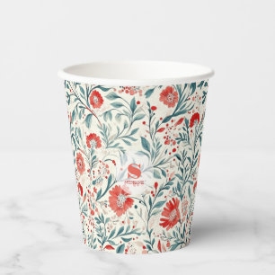 Vintage Red Daisy Floral Pattern - Botanical Paper Cups