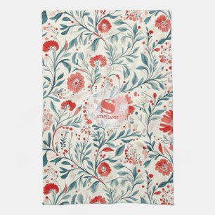 Vintage Red Daisy Floral Pattern - Botanical Tea Towel