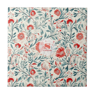 Vintage Red Daisy Floral Pattern - Botanical Tile