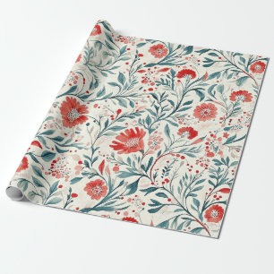 Vintage Red Daisy Floral Pattern - Botanical Wrapping Paper