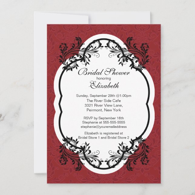 Vintage Red Damask Bridal Shower Invitation (Front)
