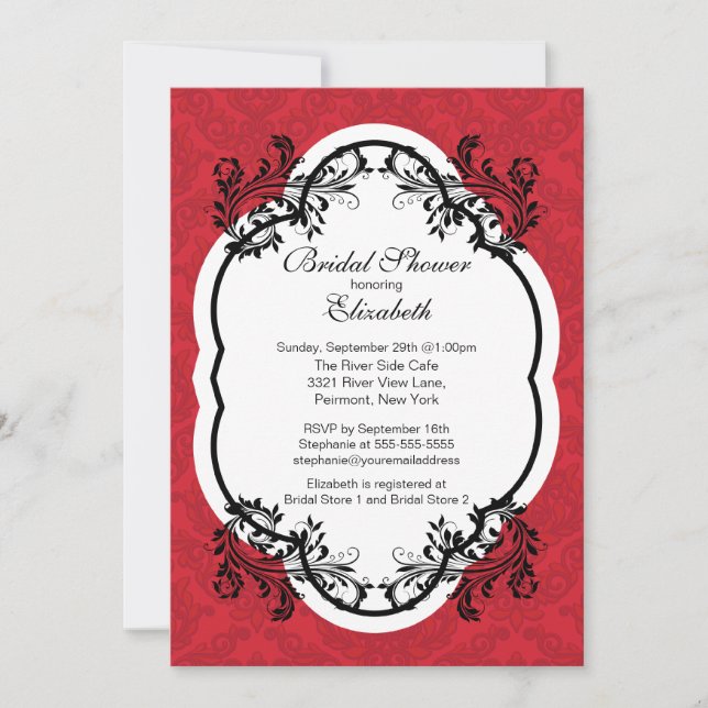 Vintage Red Damask Bridal Shower Invitation (Front)