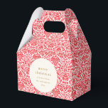 Vintage Red Damask Festive Custom Merry Christmas Favour Box<br><div class="desc">Celebrate in style with this vintage red damask Merry Christmas favour box. The elegant,  festive design adds a timeless charm to your holiday party or event,  perfect for packaging treats or small gifts. Customise it with your message for a personal touch that makes your Christmas celebration extra special!</div>