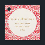 Vintage Red Damask Festive Custom Merry Christmas Favour Tags<br><div class="desc">Vintage Red Damask Festive Custom Merry Christmas  Favour Tags</div>