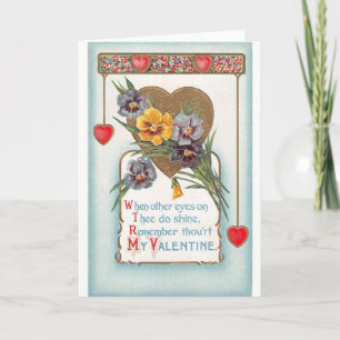 Vintage Red Dangle Hearts & Violets Valentine Holiday Card
