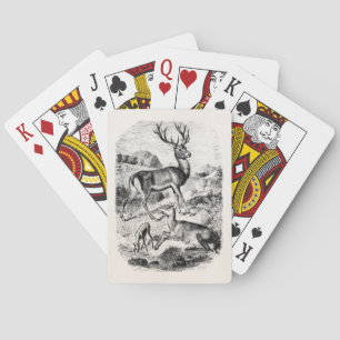 Vintage Red Deer Stag w/ Doe and Fawn Personalised Playing Cards