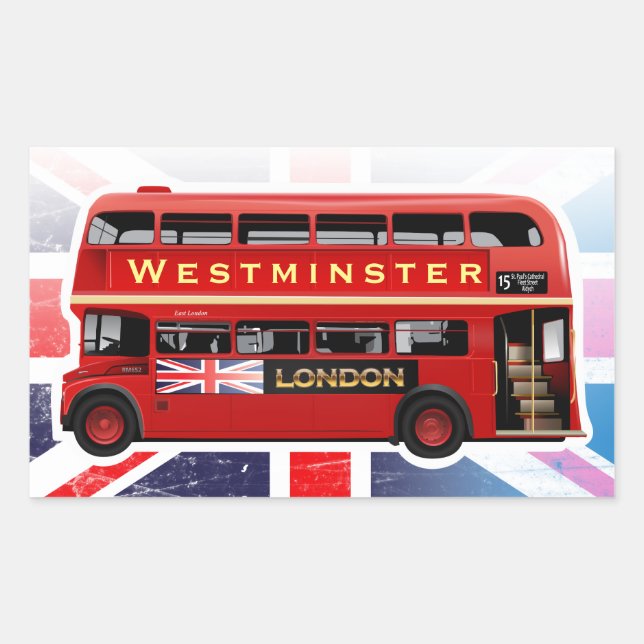 Vintage Red Double-decker London Bus Rectangular Sticker (Front)