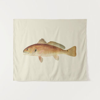 Vintage Red Drum Illustration on Cream Background Tapestry
