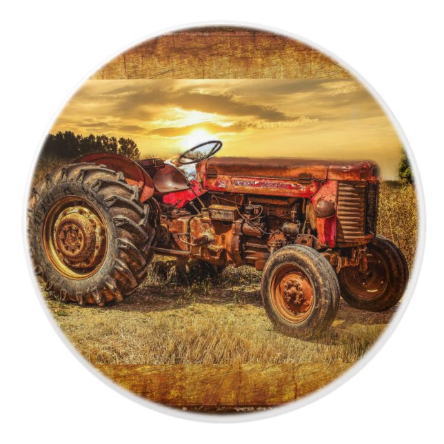 Vintage Red Farm Tractor Ceramic Knob (Front)