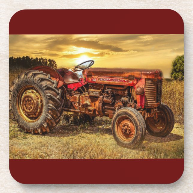 Vintage Red Farm Tractor Coaster (Front)