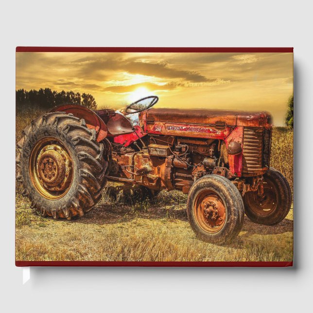 Vintage Red Farm Tractor Guest Book (Front)