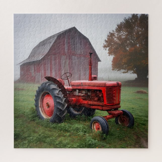 Vintage Red Farm Tractor Jigsaw Puzzle (Vertical)