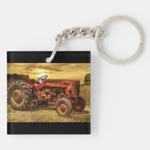 Vintage Red Farm Tractor Key Ring
