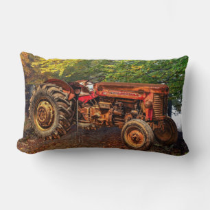 Vintage Red Farm Tractor Lumbar Cushion