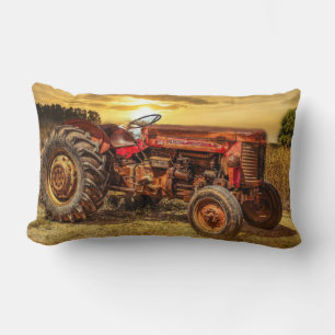 Vintage Red Farm Tractor Lumbar Cushion