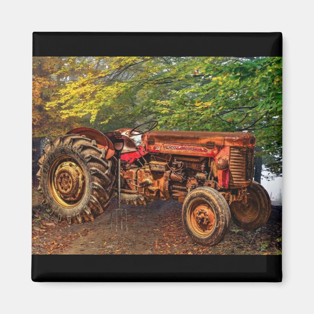 Vintage Red Farm Tractor Magnet (Front)