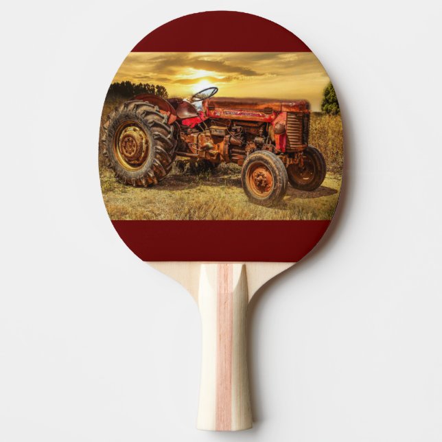 Vintage Red Farm Tractor Ping Pong Paddle (Front)