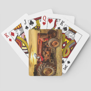 Vintage Red Farm Tractor Playing Cards