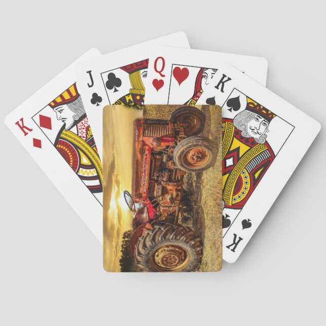 Vintage Red Farm Tractor Playing Cards (Back)