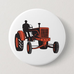 Vintage Red Farm Tractor Retro Farmer 7.5 Cm Round Badge