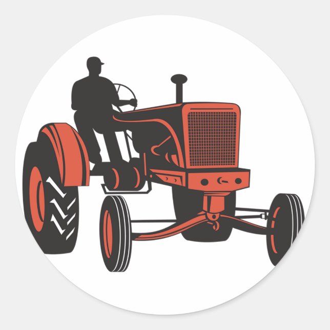 Vintage Red Farm Tractor Retro Farmer Classic Round Sticker (Front)