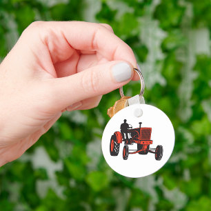 Vintage Red Farm Tractor Retro Farmer Key Ring