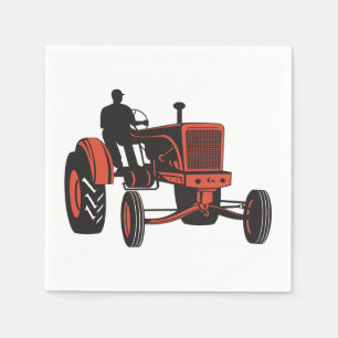 Vintage Red Farm Tractor Retro Farmer Napkin