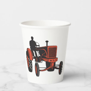 Vintage Red Farm Tractor Retro Farmer Paper Cups