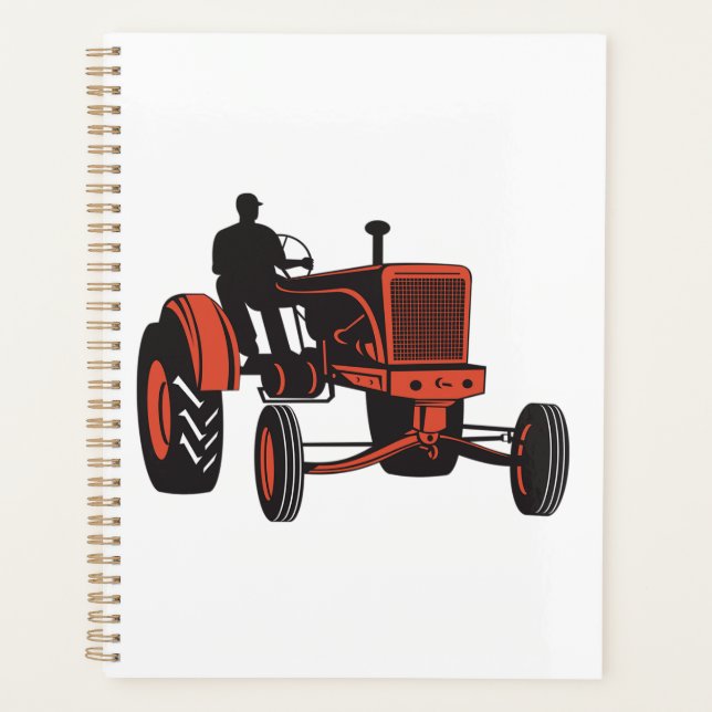 Vintage Red Farm Tractor Retro Farmer Planner (Front)