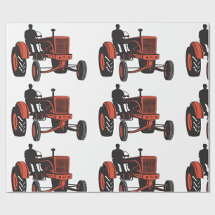 Vintage Red Farm Tractor Retro Farmer Wrapping Paper