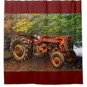 Vintage Red Farm Tractor Shower Curtain